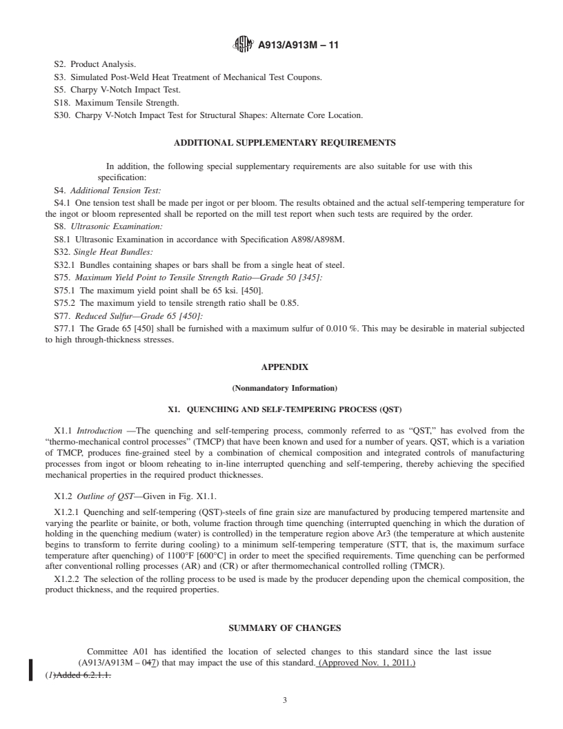 REDLINE ASTM A913/A913M-11 - Standard Specification for High-Strength Low-Alloy Steel Shapes of Structural Quality, Produced by Quenching and Self-Tempering Process