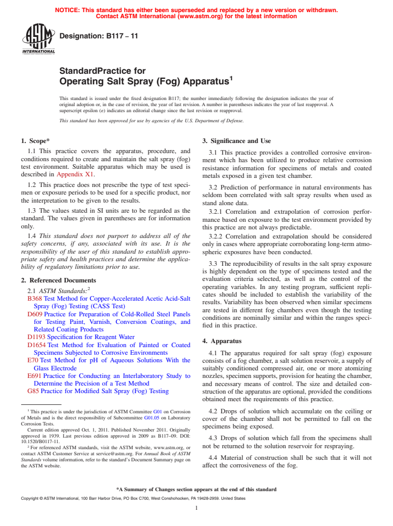 ASTM B117-11 - Standard Practice for Operating Salt Spray (Fog) Apparatus