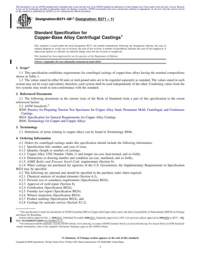 REDLINE ASTM B271-11 - Standard Specification for  Copper-Base Alloy Centrifugal Castings