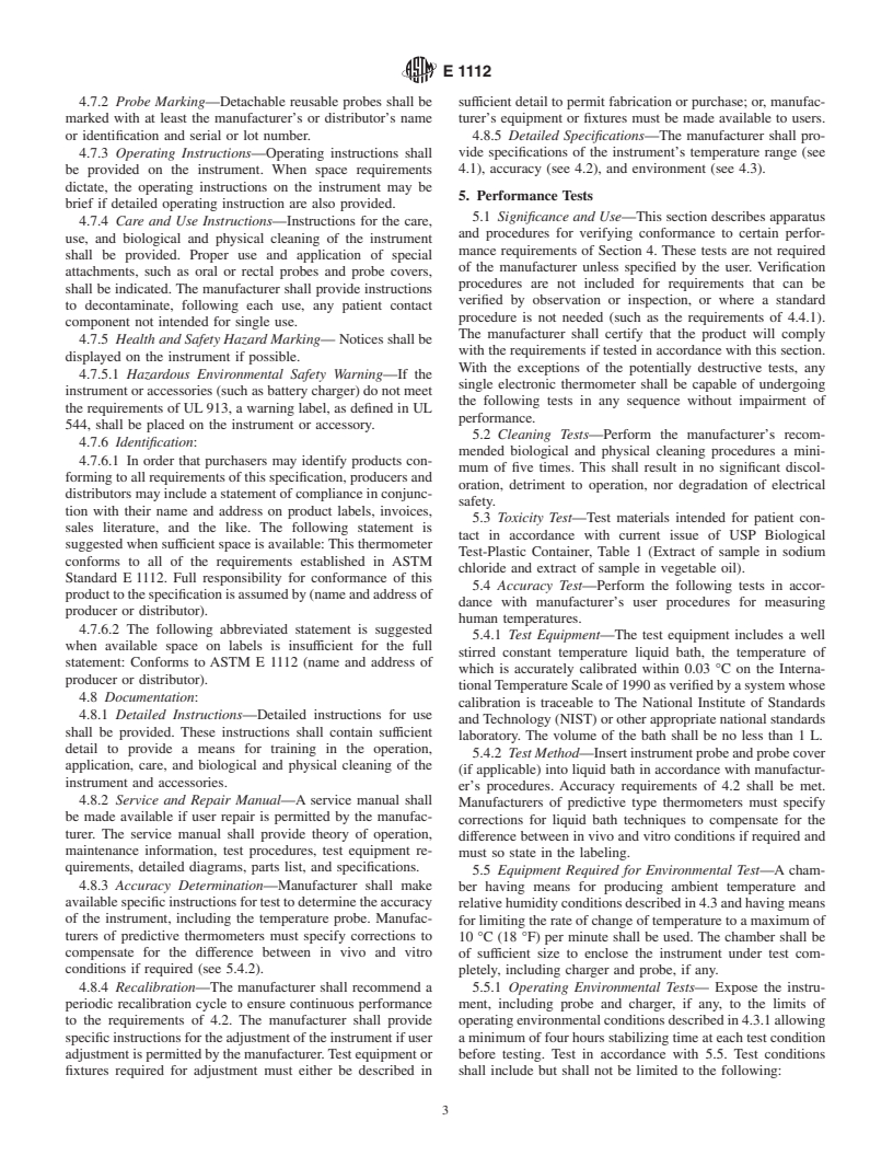 ASTM E1112-00 - Standard Specification for Electronic Thermometer for Intermittent Determination of Patient Temperature