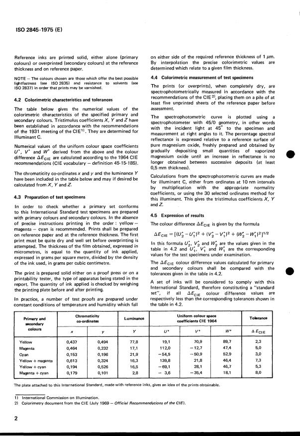 ISO 2845:1975 ISO 2845:1975 - Set of printing inks for letterpress printing -- Colorimetric characteristics - Page 4 preview