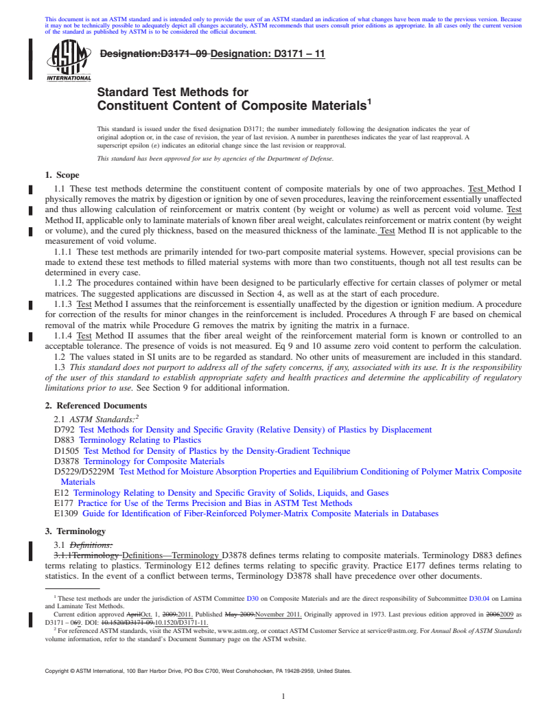 REDLINE ASTM D3171-11 - Standard Test Methods for  Constituent Content of Composite Materials