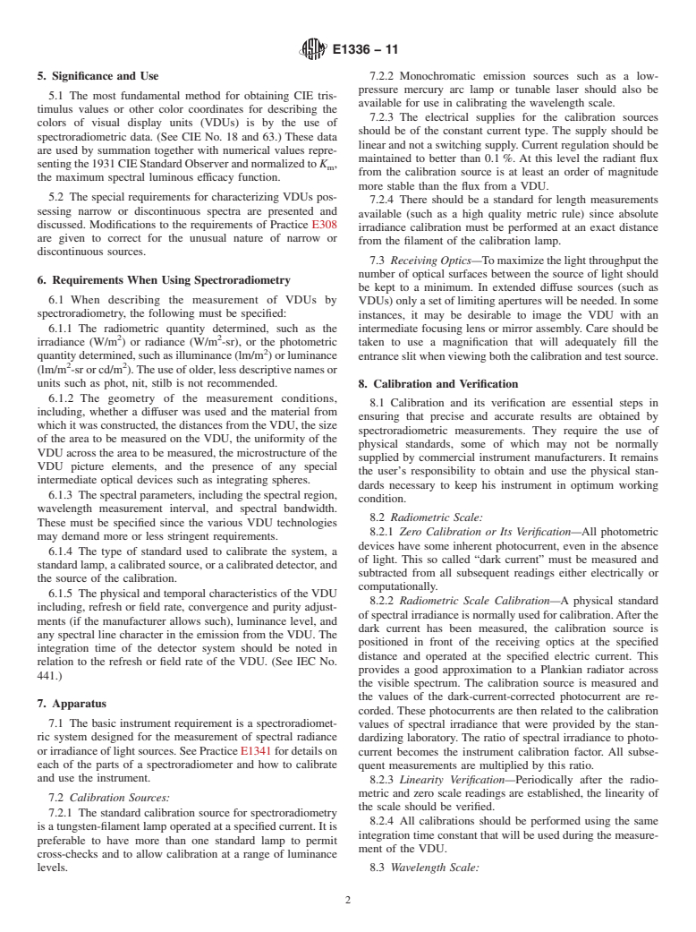 ASTM E1336-11 - Standard Test Method for Obtaining Colorimetric Data From a Visual Display Unit by Spectroradiometry