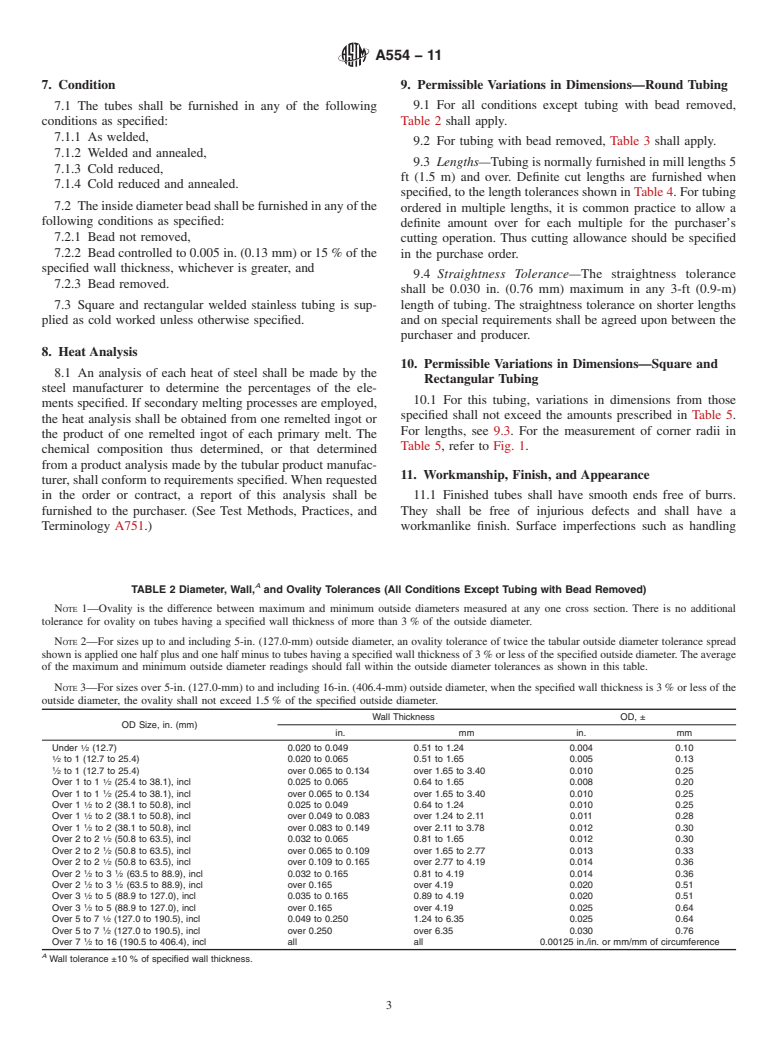 ASTM A554-11 - Standard Specification for Welded Stainless Steel Mechanical Tubing