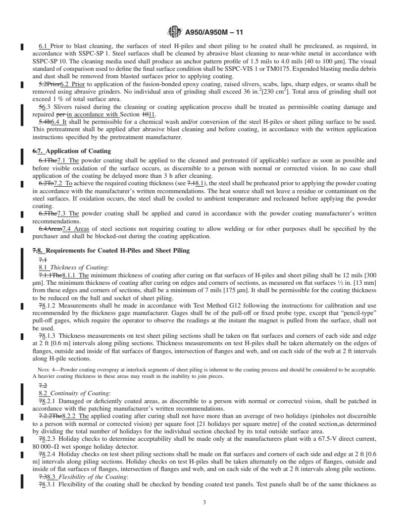 REDLINE ASTM A950/A950M-11 - Standard Specification for Fusion-Bonded Epoxy-Coated Structural Steel H-Piles and Sheet Piling