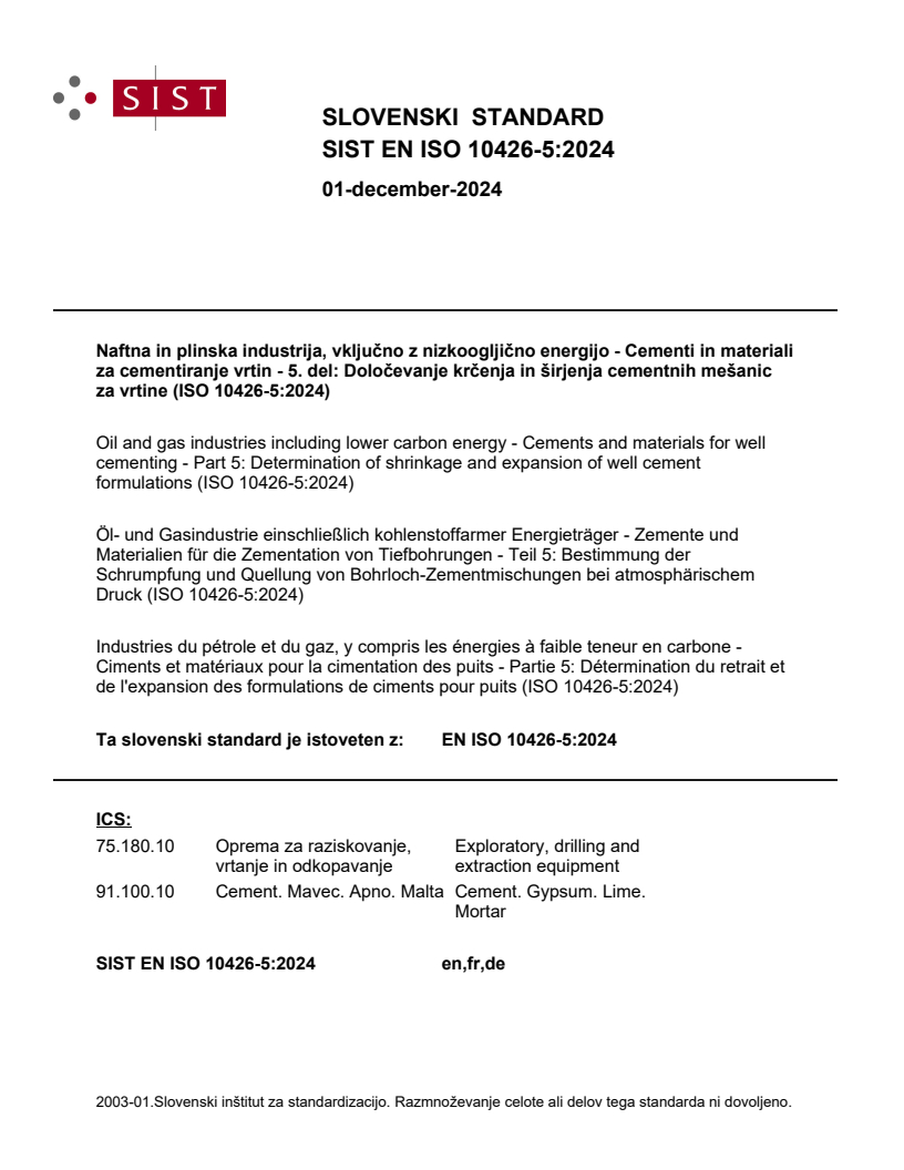 EN ISO 10426-5:2024 - BARVE