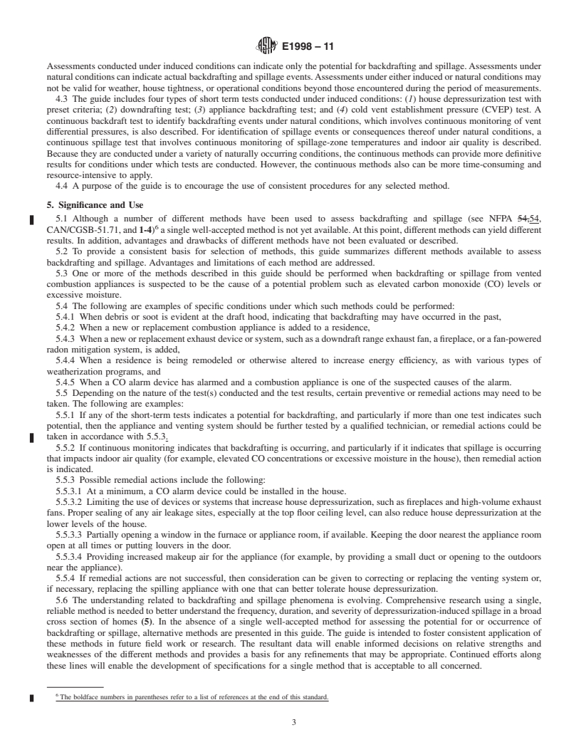 REDLINE ASTM E1998-11 - Standard Guide for   Assessing Depressurization-Induced Backdrafting and Spillage from Vented Combustion Appliances