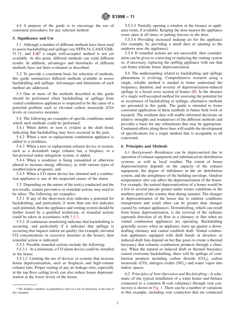 ASTM E1998-11 - Standard Guide for   Assessing Depressurization-Induced Backdrafting and Spillage from Vented Combustion Appliances