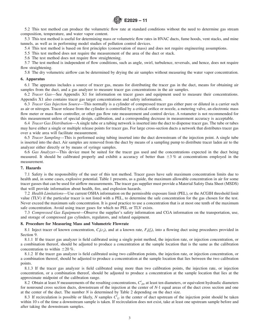 REDLINE ASTM E2029-11 - Standard Test Method for Volumetric and Mass Flow Rate Measurement in a Duct Using Tracer Gas Dilution