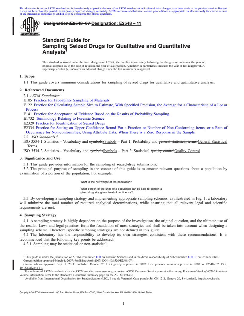 REDLINE ASTM E2548-11 - Standard Guide for Sampling Seized Drugs for Qualitative and Quantitative Analysis