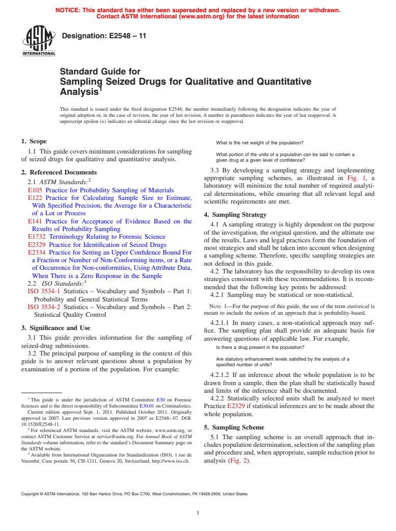 ASTM E2548-11 - Standard Guide for Sampling Seized Drugs for Qualitative and Quantitative Analysis