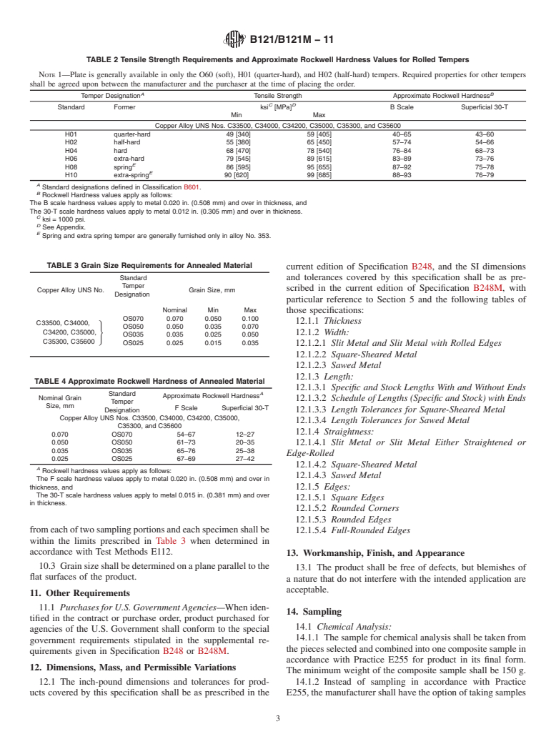 ASTM B121/B121M-11 - Standard Specification for  Leaded Brass Plate, Sheet, Strip, and Rolled Bar