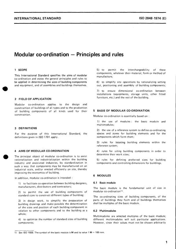 ISO 2848:1974 - Modular co-ordination -- Principles and rules