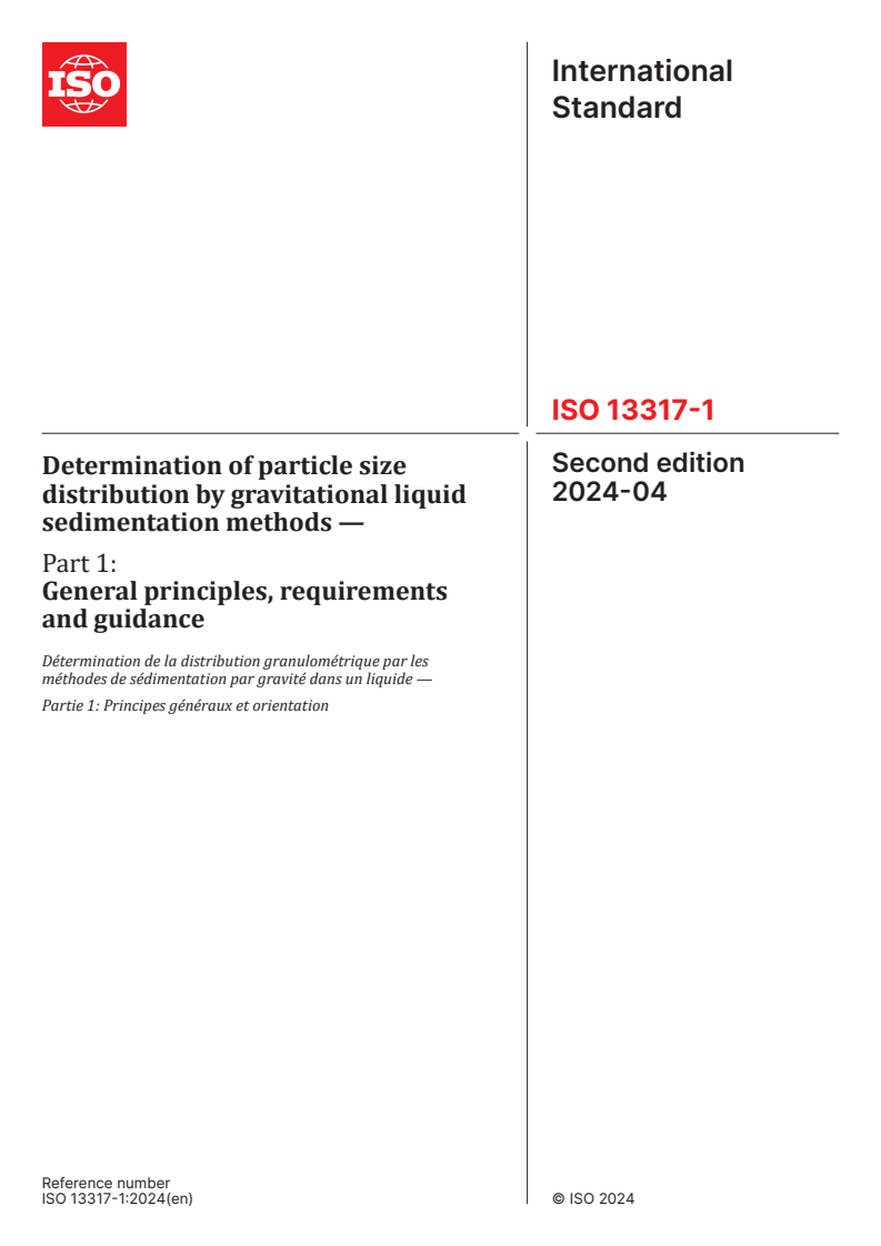 ISO 13317-1:2024 - Determination of particle size distribution by gravitational liquid sedimentation methods — Part 1: General principles, requirements and guidance
Released:9. 04. 2024