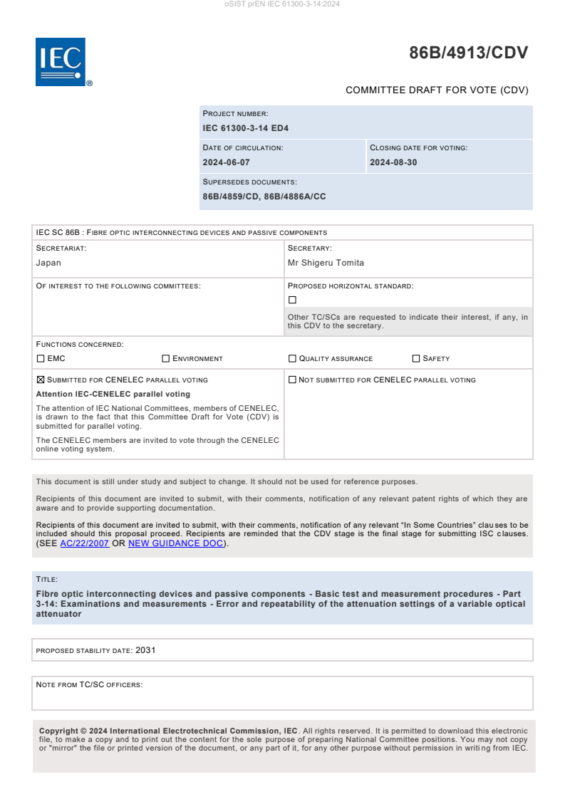 prEN IEC 61300-3-14:2024