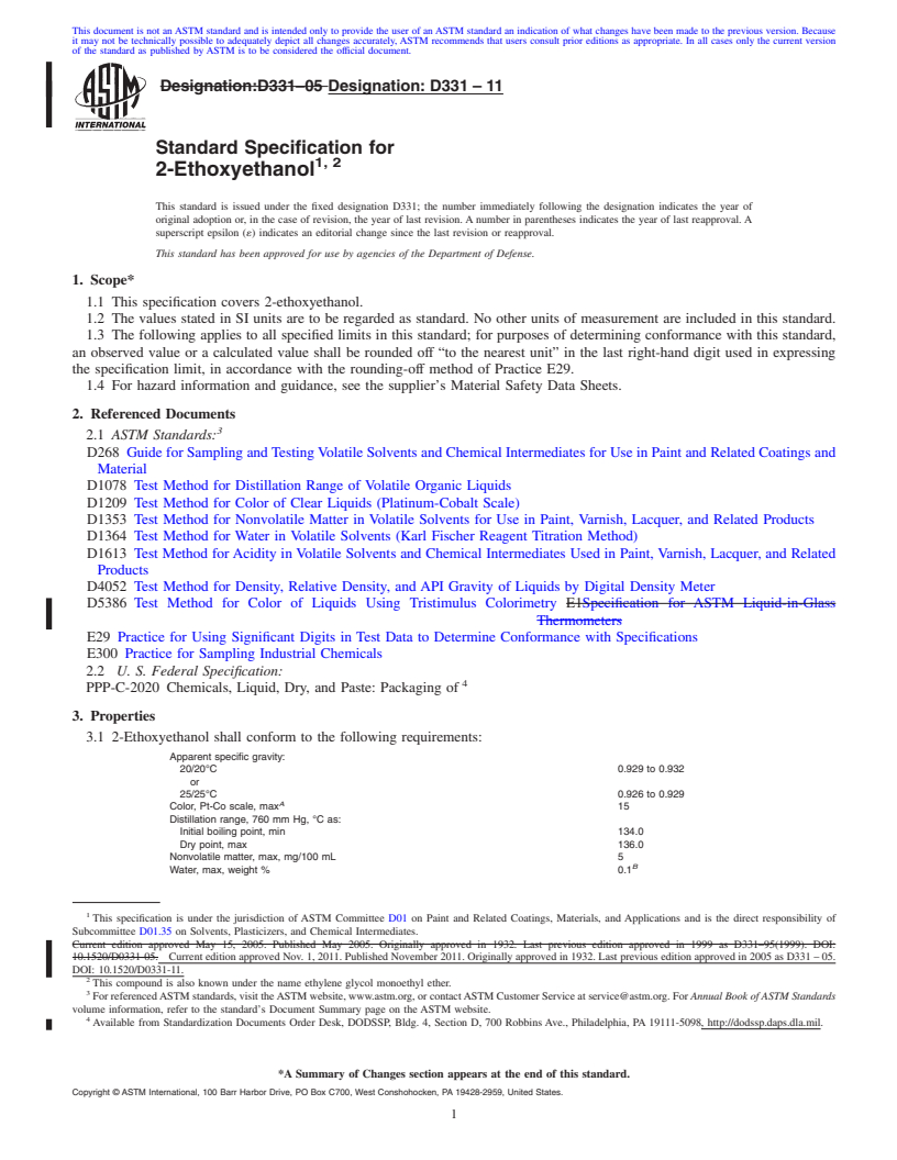 REDLINE ASTM D331-11 - Standard Specification for  2-Ethoxyethanol