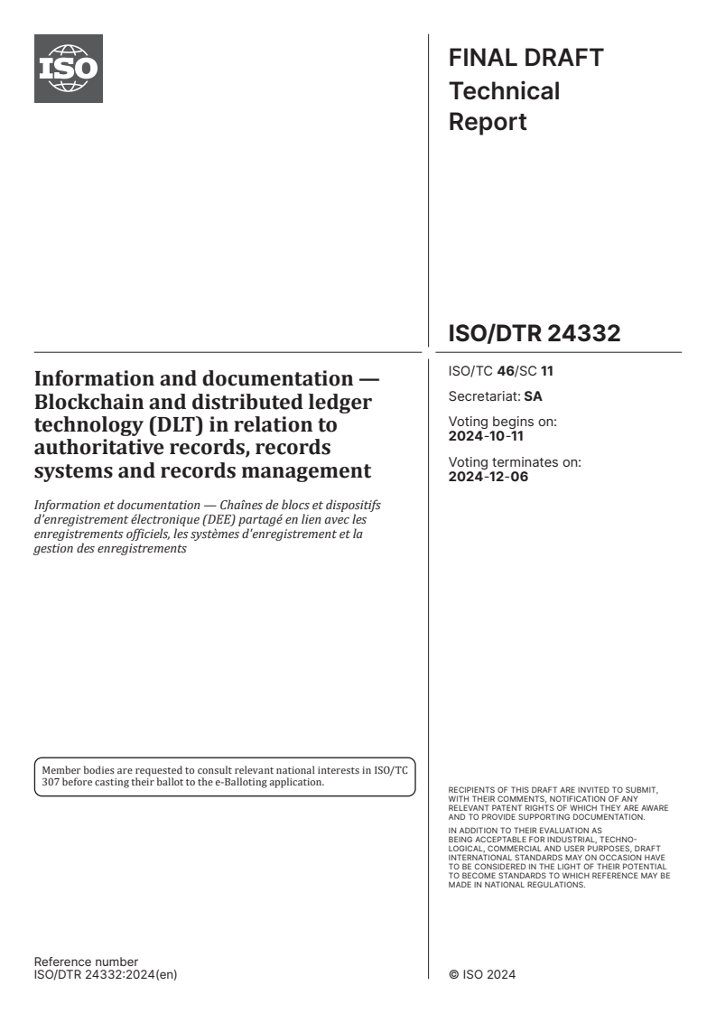 ISO/TR 24332 - Information and documentation — Blockchain and ...
