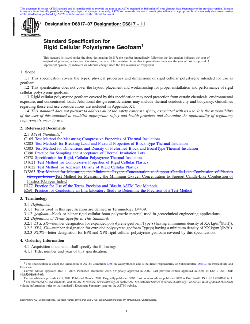 REDLINE ASTM D6817-11 - Standard Specification for Rigid Cellular Polystyrene Geofoam