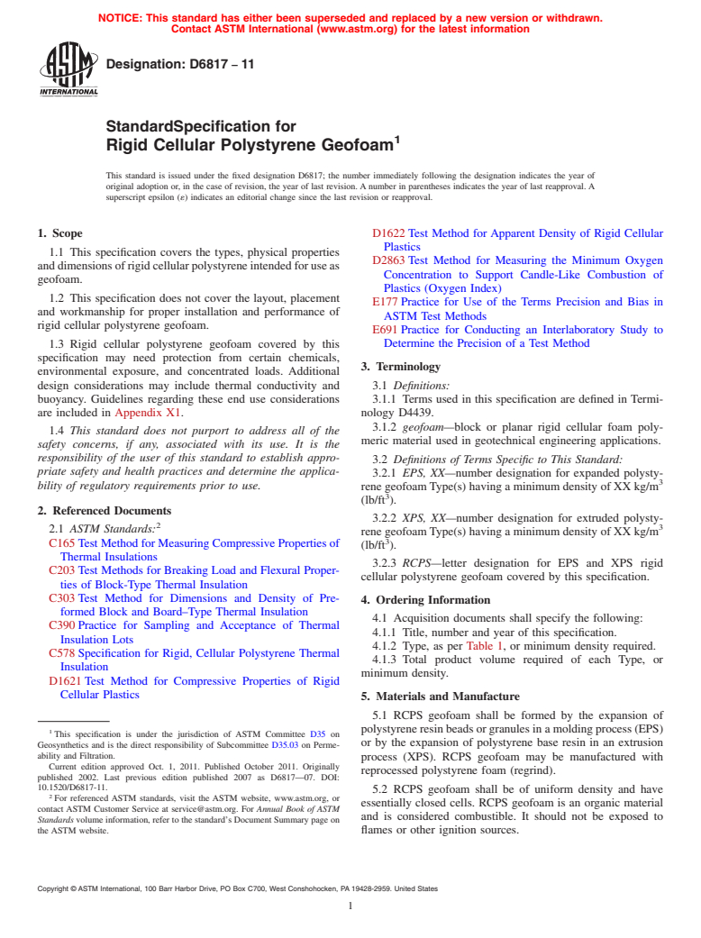 ASTM D6817-11 - Standard Specification for Rigid Cellular Polystyrene Geofoam