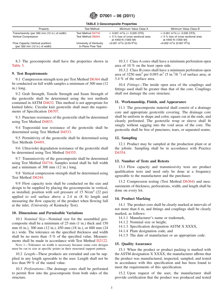 ASTM D7001-06(2011) - Standard Specification for Geocomposites for Pavement Edge Drains and Other High-Flow Applications