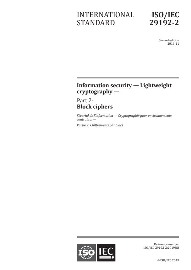 ISO/IEC 29192-2:2019 - Information security -- Lightweight cryptography