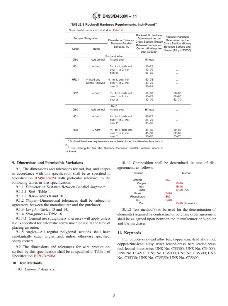 ASTM B453/B453M-11 - Standard Specification for  Copper-Zinc-Lead Alloy (Leaded-Brass) Rod, Bar, and Shapes