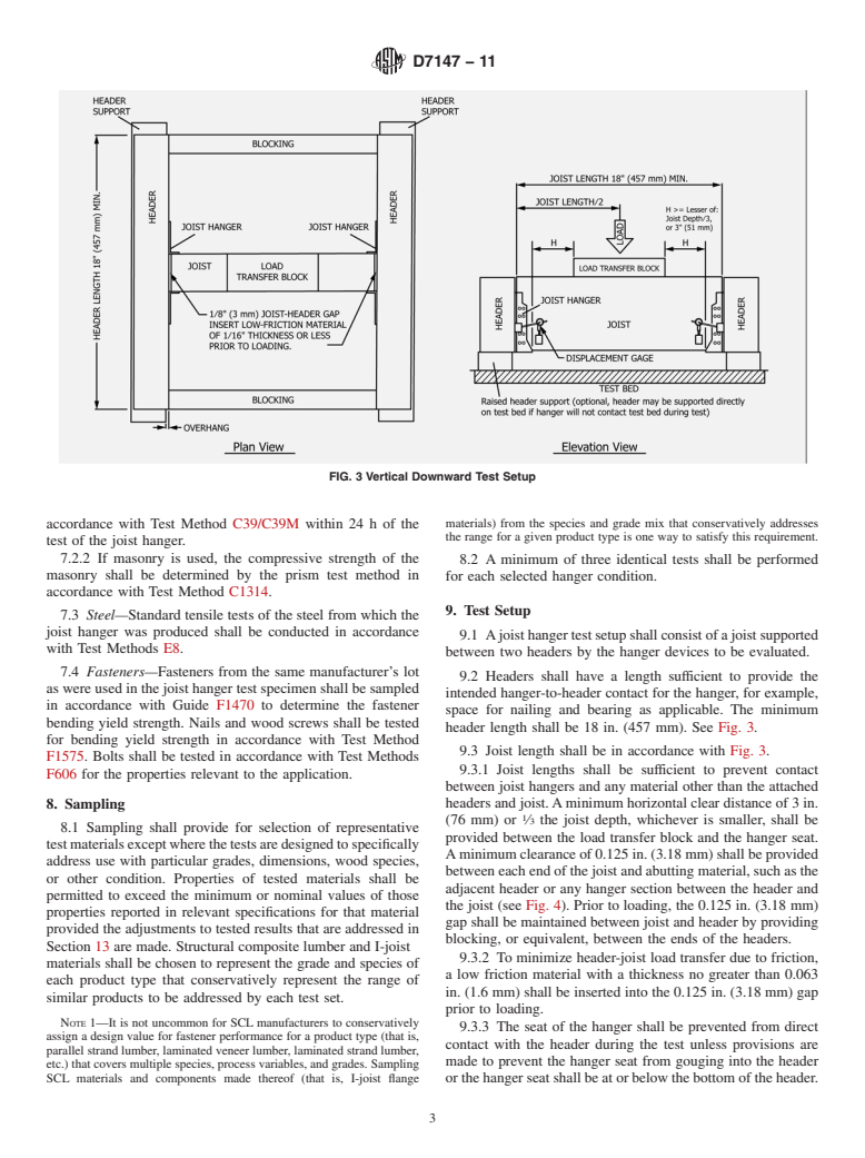 ASTM D7147-11 - Standard Specification for Testing and Establishing Allowable Loads of Joist Hangers