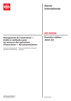 ISO 56008:2024 - Management de l’innovation — Outils et méthodes pour les mesures des opérations d’innovation — Recommandations
Released:24. 04. 2024 - Page 1 preview