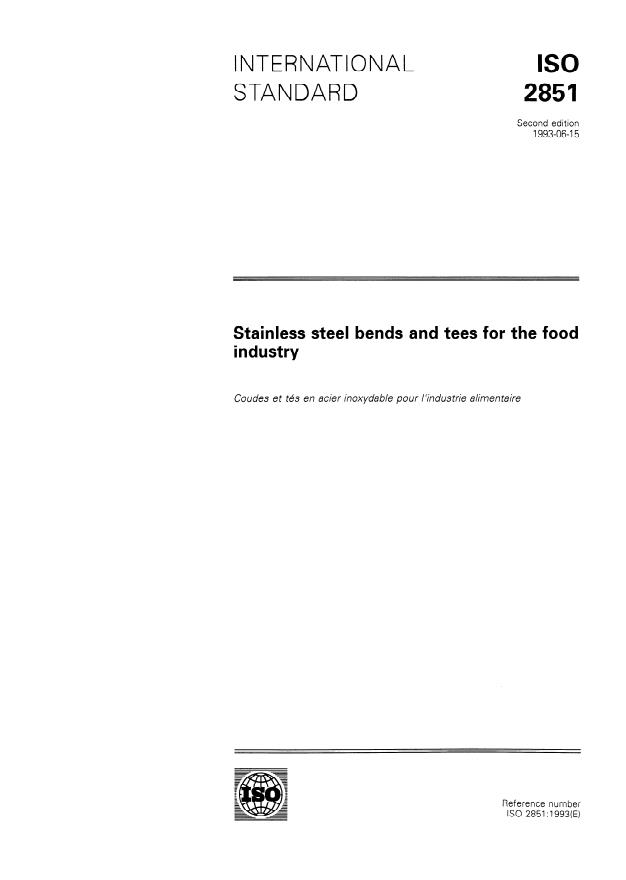 ISO 2851:1993 - Stainless steel bends and tees for the food industry