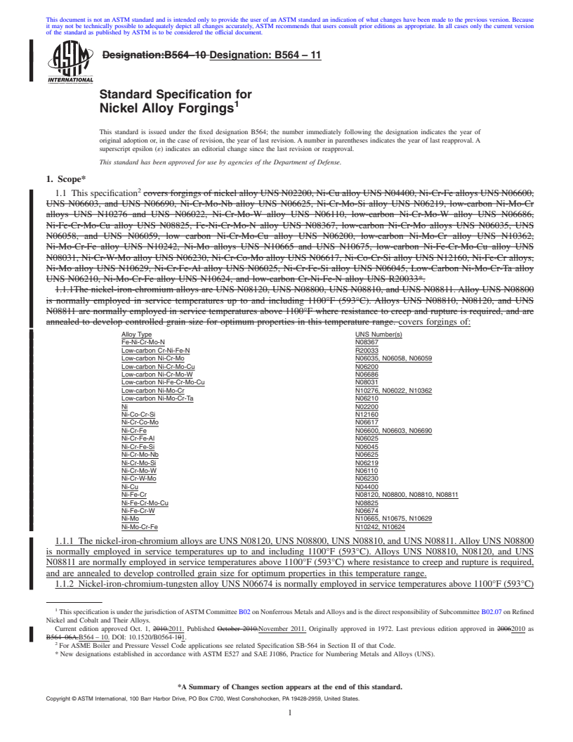 REDLINE ASTM B564-11 - Standard Specification for  Nickel Alloy Forgings