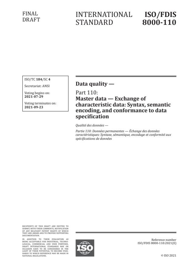 ISO/FDIS 8000-110:Version 24-jul-2021 - Data quality