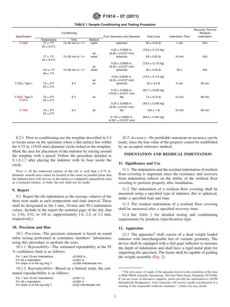 ASTM F1914-07(2011) - Standard Test Methods for Short-Term Indentation and Residual Indentation of Resilient Floor Covering