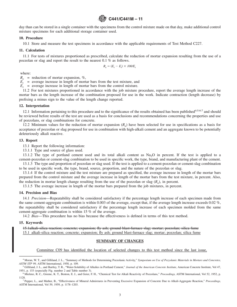 REDLINE ASTM C441/C441M-11 - Standard Test Method for  Effectiveness of Pozzolans or Ground Blast-Furnace Slag in Preventing Excessive Expansion of Concrete Due to the Alkali-Silica Reaction