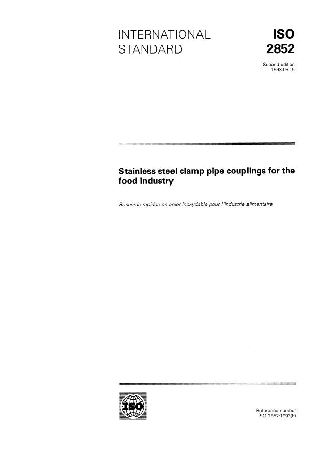 ISO 2852:1993 - Stainless steel clamp pipe couplings for the food industry