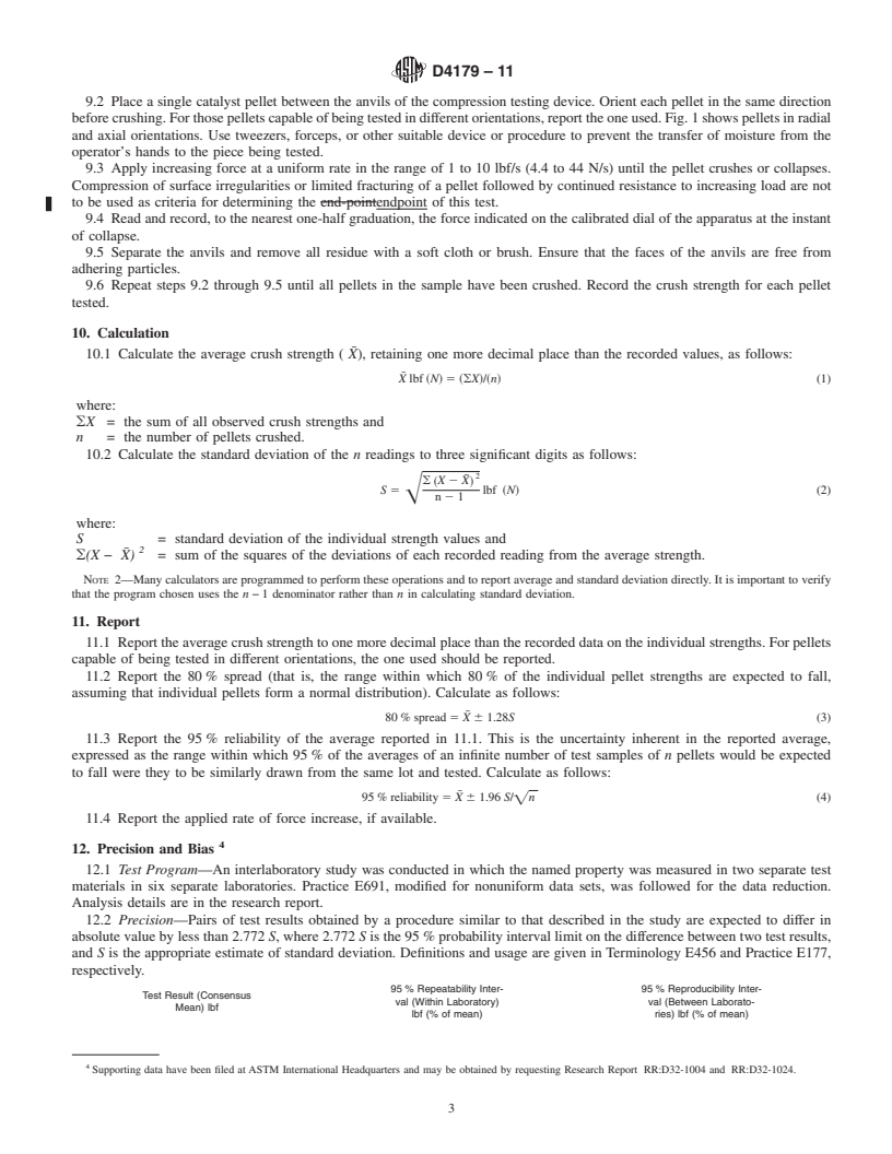 REDLINE ASTM D4179-11 - Standard Test Method for Single Pellet Crush Strength of Formed Catalysts and Catalyst Carriers