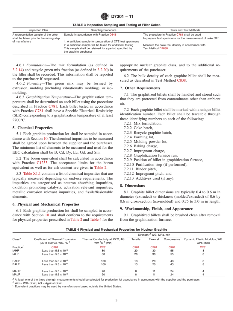 ASTM D7301-11 - Standard Specification for Nuclear Graphite Suitable for Components Subjected to Low Neutron Irradiation Dose