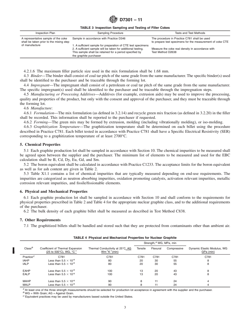 REDLINE ASTM D7301-11 - Standard Specification for Nuclear Graphite Suitable for Components Subjected to Low Neutron Irradiation Dose