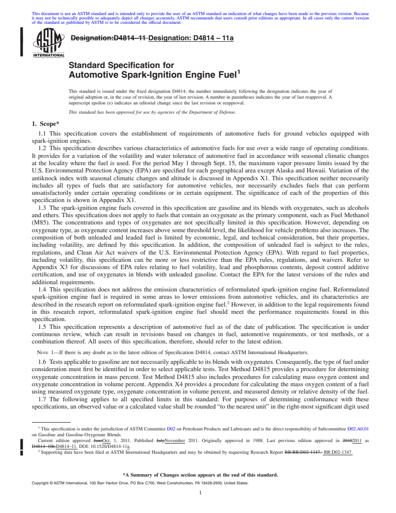 REDLINE ASTM D4814-11a - Standard Specification for Automotive Spark-Ignition Engine Fuel