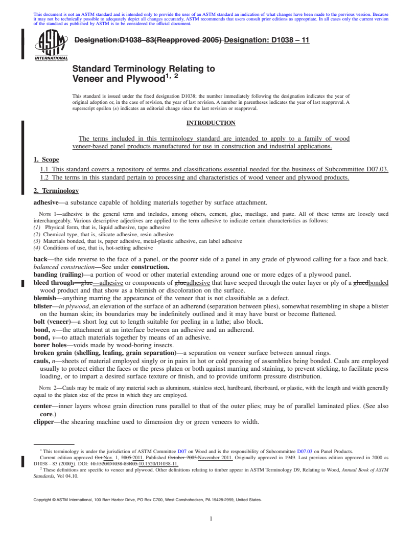 REDLINE ASTM D1038-11 - Standard Terminology Relating to  Veneer and Plywood