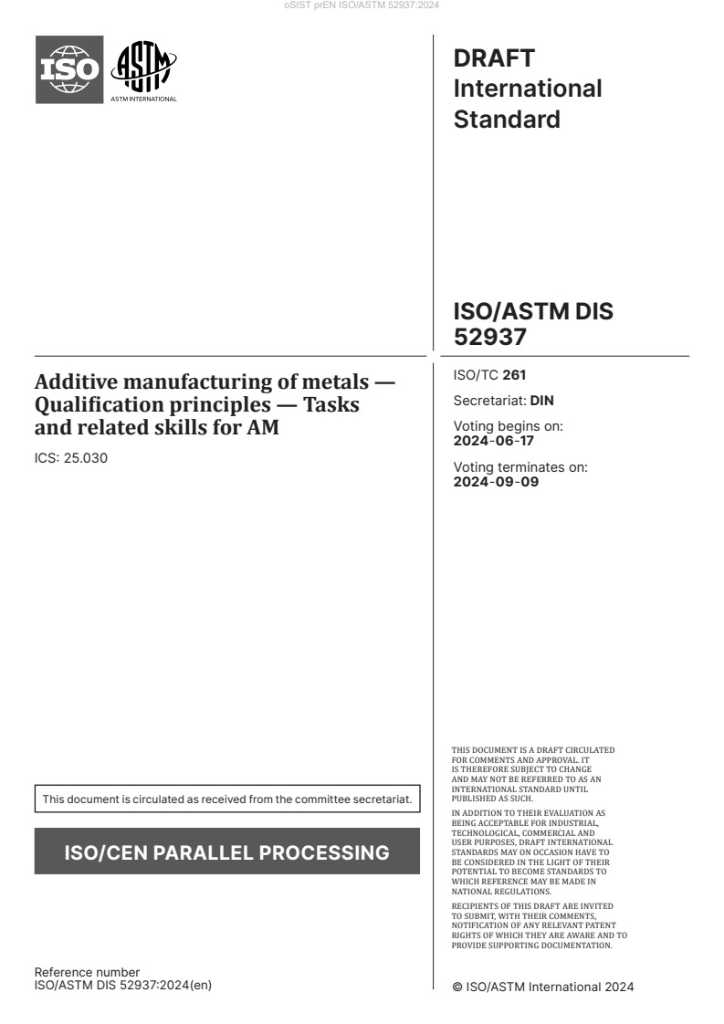 prEN ISO/ASTM 52937:2024