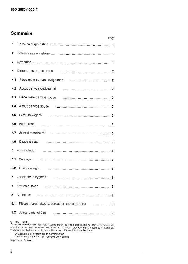 ISO 2853:1993 ISO 2853:1993 - Raccords filetés en acier inoxydable pour l'industrie alimentaire - Page 2 preview