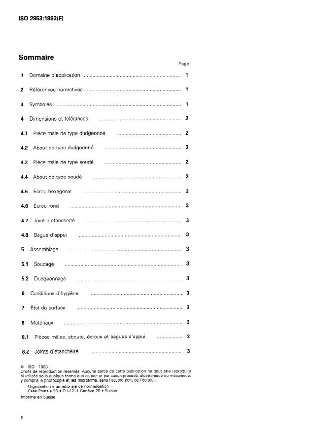 ISO 2853:1993 ISO 2853:1993 - Raccords filetés en acier inoxydable pour l'industrie alimentaire - Page 2 preview