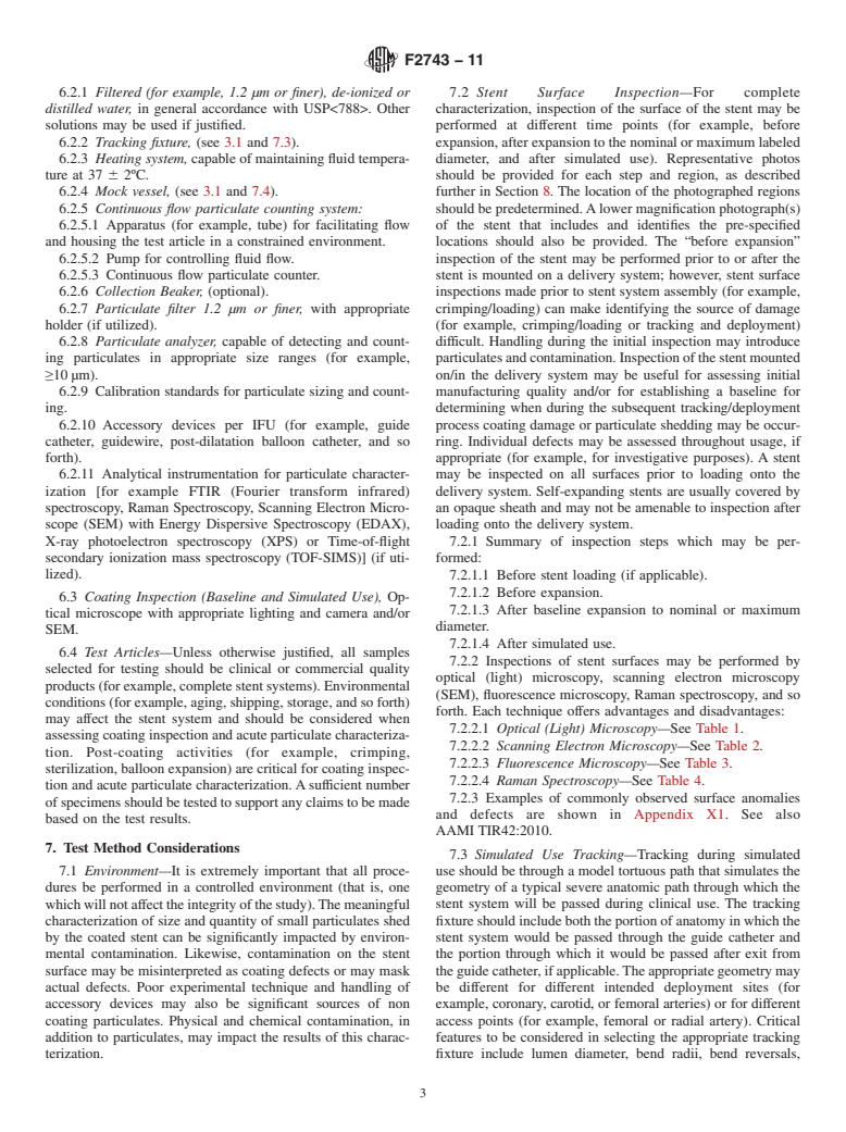 ASTM F2743-11 - Standard Guide for Coating Inspection and Acute Particulate Characterization of Coated Drug-Eluting Vascular Stent Systems