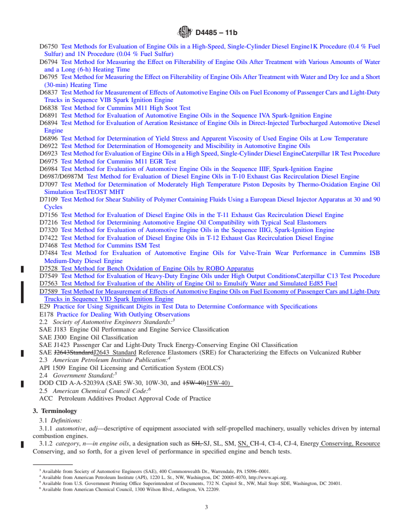 REDLINE ASTM D4485-11b - Standard Specification for Performance of Active API Service Category Engine Oils