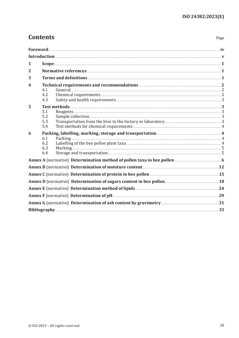 ISO 24382:2023 - Bee pollen — Specifications
Released:10/6/2023