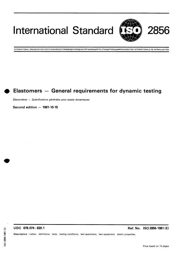 ISO 2856:1981 - Elastomers -- General requirements for dynamic testing
