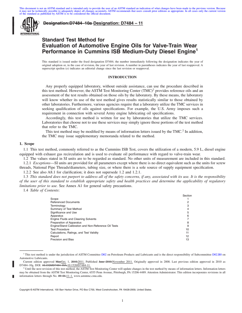 REDLINE ASTM D7484-11 - Standard Test Method for Evaluation of Automotive Engine Oils for Valve-Train Wear Performance in Cummins ISB Medium-Duty Diesel Engine