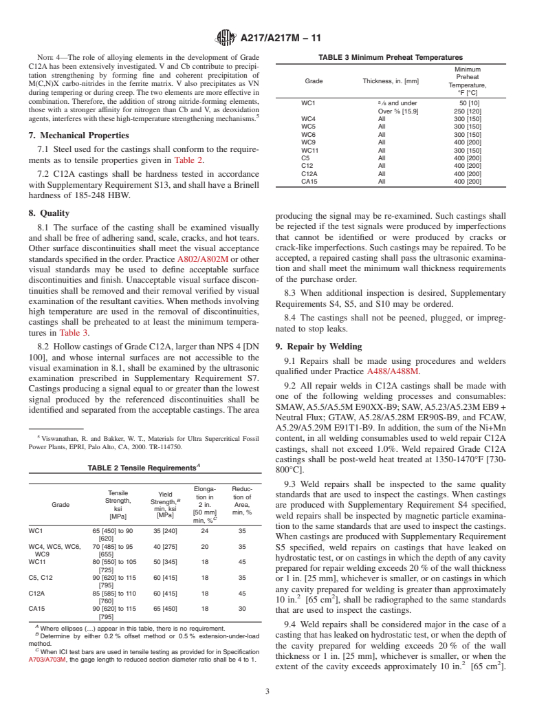 ASTM A217/A217M-11 - Standard Specification for  Steel Castings, Martensitic Stainless and Alloy, for Pressure-Containing Parts, Suitable for High-Temperature Service