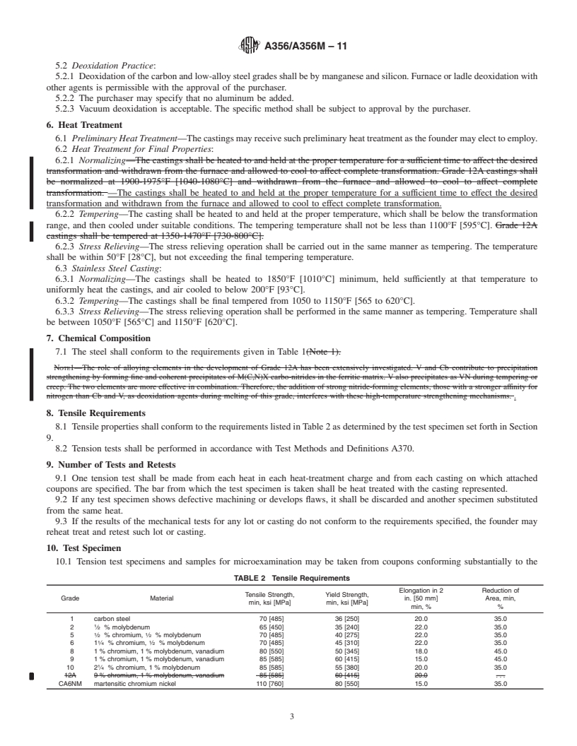 REDLINE ASTM A356/A356M-11 - Standard Specification for Steel Castings, Carbon, Low Alloy, and Stainless Steel, Heavy-Walled for Steam Turbines