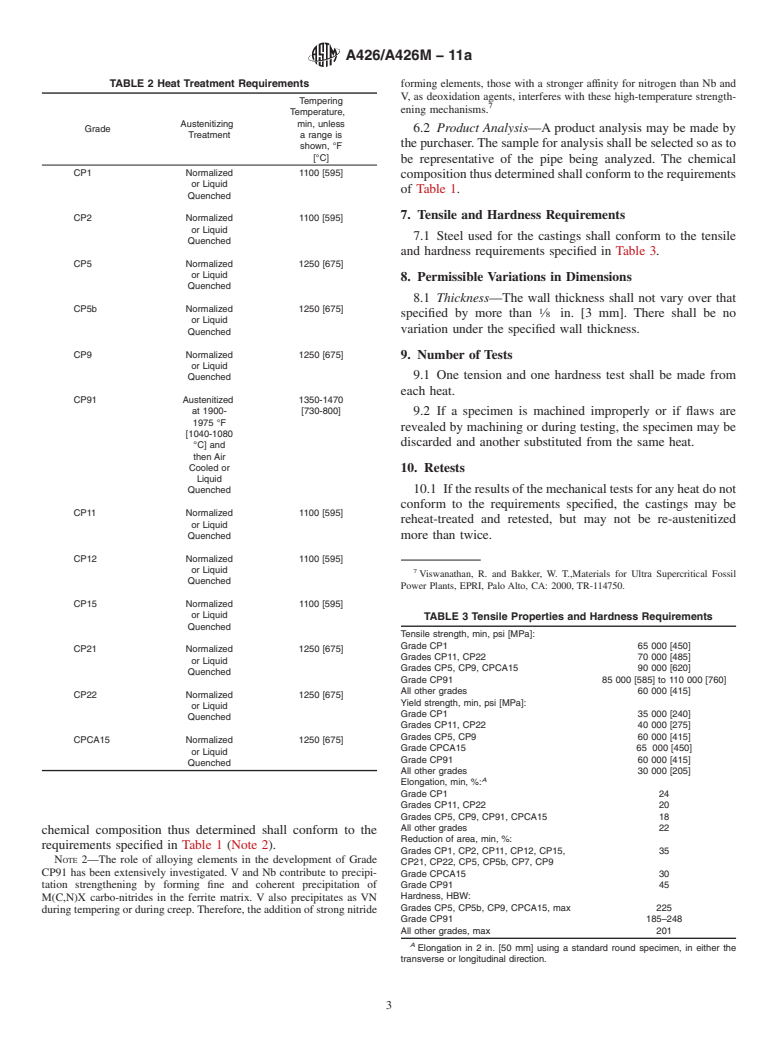 ASTM A426/A426M-11a - Standard Specification for Centrifugally Cast Ferritic Alloy Steel Pipe for High-Temperature Service